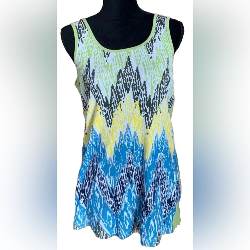 Faded Glory Womens Tank Size 1X (16W) Multicolor Lime Green Blue Glitter Shirt